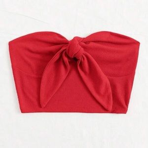 Tie front rib-knit bustier tube top
